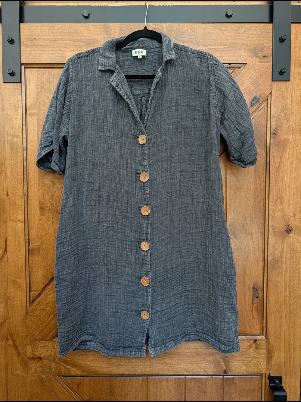 Eileen Fisher Charcoal Textured Button-Front Tunic